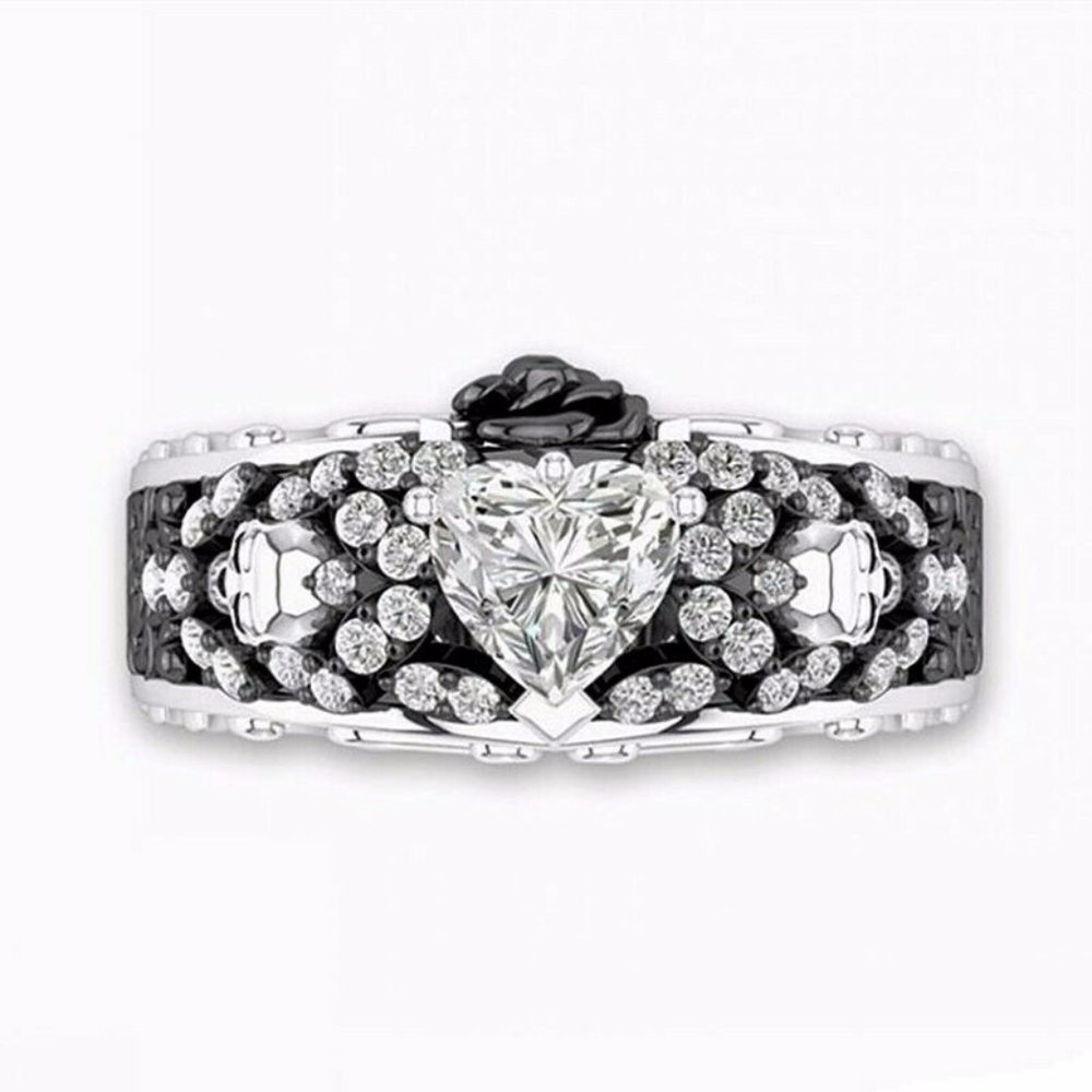 New Fashion  Heart 925 Silver  Sapphire Ring - Picture 3 of 5